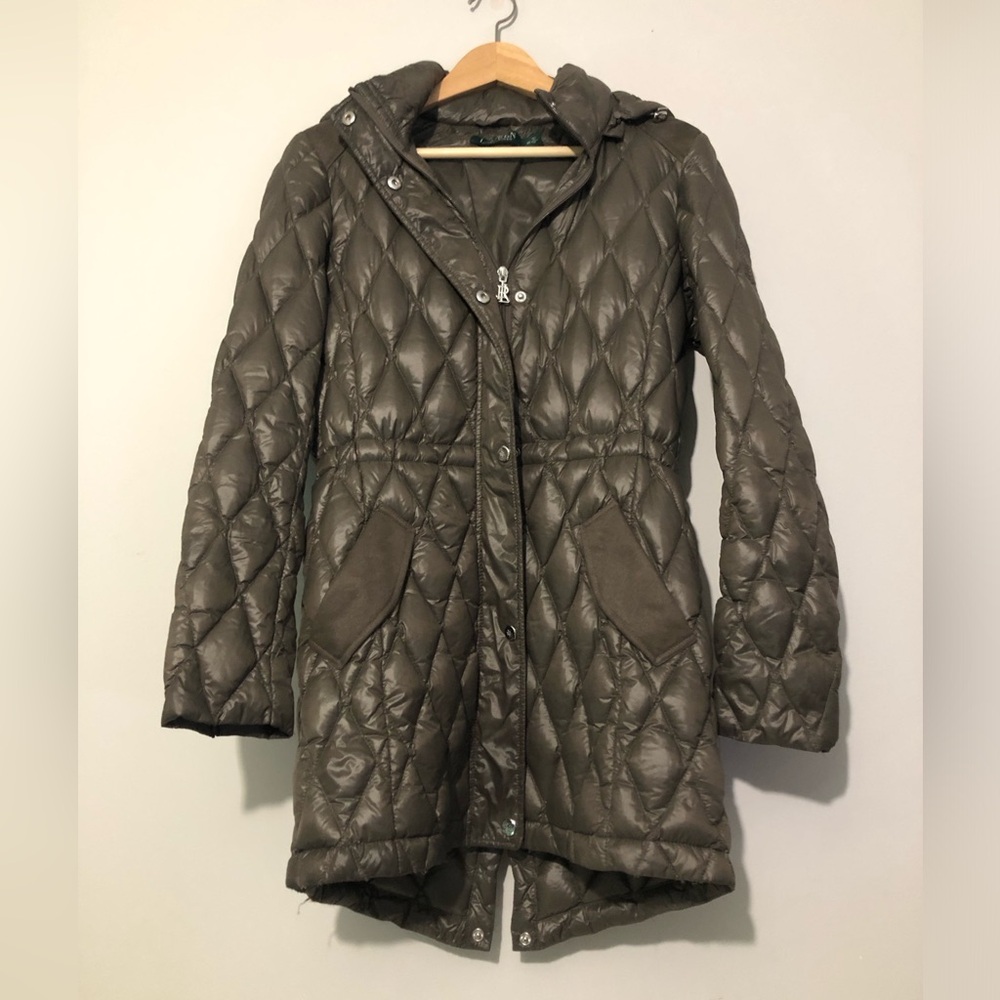 Ralph Lauren Taupe Quilted Hooded Down Puffer Packable Coat
